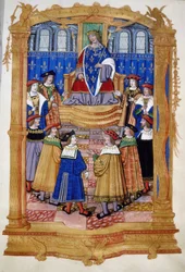 Miniature du XVe ou XVIe siècle représentant Louis XI (1423-1483) et les chevaliers de l