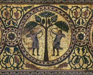 Mosaïque de la chasse royale (gros plan), la Salle de la Fontaine, 1165-67