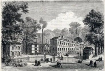 Nouveau bâtiment de la manufacture impériale de porcelaine de Sèvres en 1868. Gravure dans « L