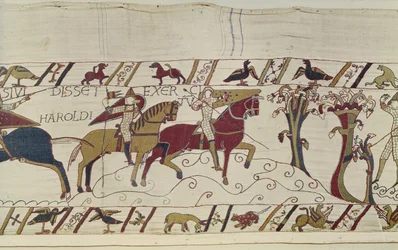 Les éclaireurs normands sont envoyés en avant pour surveiller les mouvements de Harold, Tapisserie de Bayeux