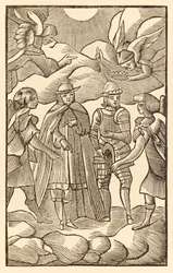 Voyez maintenant comment chevauchent les saints pèlerins, les nuages sont leurs chars, les anges sont leur guide, tiré du «Voyage du pèlerin de ce monde vers celui qui est à venir» de John Bunyan (1628-1688), Christian et