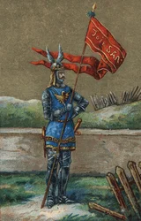 Oriflamme ou bannière du roi de France Charles V (1364-1380). Chromolithographie du XIXe siècle.