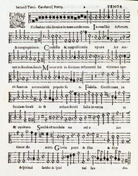 Page de partition musicale de Confitebor tibi Domine, psaume dédié à Palestrina par Costanzo Porta