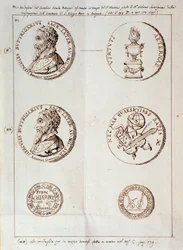 Page avec portraits de Il melone, discorso armonico (manuscrit)