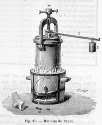 Pot de Papin (ancêtre de la cocotte-minute) - gravure