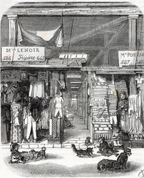 Paris 3e arrondissement - Carré de Flore : linge au Carreau du Temple au XIXe siècle - Gravure dans « Tableau de Paris » par Edmond Texier
