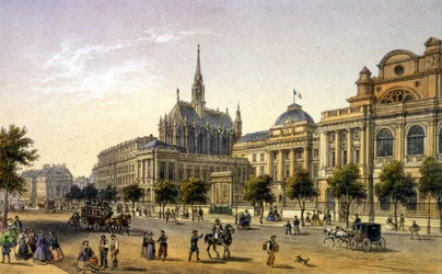 Paris : vue du Palais de Justice, gravure 1ère moitié du 19e siècle