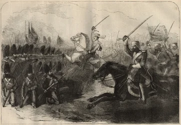 Guerre anglo-persane (1856-1857) : la charge de la 3ème cavalerie indo-britannique commandée par le capitaine Forbes lors de la bataille de Koosh-Ab le 8 février
