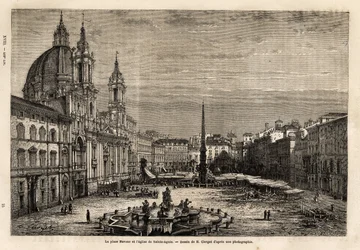 Piazza Navona, construite sur les ruines du Stade de Domitien du 1er siècle, est la fierté de la Rome baroque, avec la fontaine des 4 fleuves, construite entre 1648-1651, selon le dessin de Bernini (1598-1620) et l