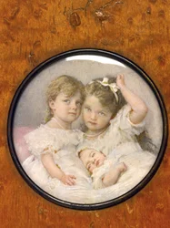 Portrait miniature des Grandes Duchesses Olga (1895-1918), Tatiana (1897-1918) et Maria (1899-1918) de Russie, vers 1900 (miniature)