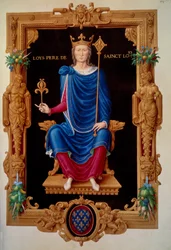 Portrait en pied du roi de France Louis VIII le Lion (1187 - 1226), père de Saint Louis. Miniature dans le « Recueil des rois de France » de Jean Tillet