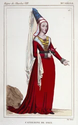 Portrait de Catherine de Navarre (ou Catherine de Foix) 1468-1517, reine de Navarre. Gravure de 1830
