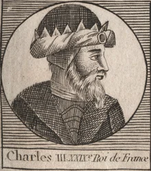 Portrait de Charles III dit le Simple (879-929) roi des Francs - Charles III (879-929) - Charles le Simple - roi de France, 893-923 - gravure de « Instruction sur l