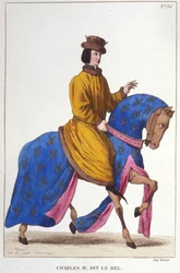 Portrait de Charles IV le Bel (c. 1294 - 1328), Roi de France et de Navarre gravure 1830