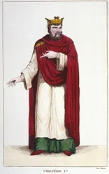 Portrait de Chilpéric Ier (539 - 584), Roi de Neustrie gravure de 1830