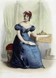Portrait de Germaine Necker, baronne de Staël-Holstein dite Madame de Staël (1766-1817) - dans « Le Plutarque Français », ed. Mennechet