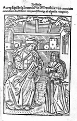 Portrait de Giovanni Pico della Mirandola. Page de titre de « Epistole auree »