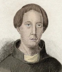 Portrait de Giraud de Barri, ou Giraud le Cambrian (ca. 1145-ca. 1223), ecclésiastique et historien gallois. Aussi appelé Gerald de Galles et Gerald Barry. Gravure du 19ème siècle