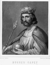 Portrait de Hugues I Capet (v. 941 - 996), duc de France puis roi de France - dans «Histoire des Français» de Lavallée, gravure, sd