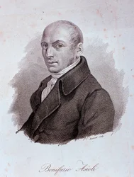 Portrait du compositeur italien Bonifazio Asioli Gravure. 19ème siècle. Milan, bibliothèque du conservatoire