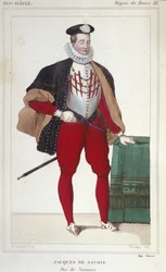 Portrait de Jacques de Savoie Nemours (1531-1585), comte de Genève et duc de Nemours de 1533 à 1585. Gravure de 1830
