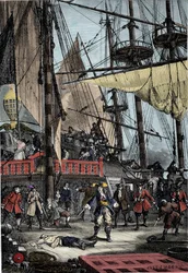 Portrait de Jean Bart (1650 - 1702), corsaire français tuant le capitaine néerlandais du Neptune de sa main