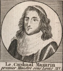 Portrait de Jules Mazarin (1602-1661), connu sous le nom de cardinal Mazarin, premier ministre sous Louis XIV - gravure de « Instruction sur l