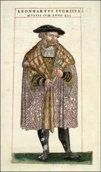 Portrait de Leonhart Fuchs : botaniste - médecin allemand (1501 - 1566) - dans « De Historia Stirpium commentarii badges,... » par Leonhart Fuchs