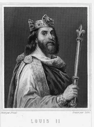 Portrait de Louis II le Bègue ou le Fainéant (846 - 879), roi de France - dans « Histoire des Français » par Lavallée, gravure, sd