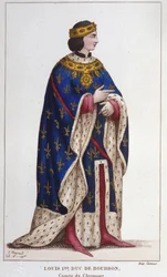 Portrait de Louis Ier de Bourbon le Boiteux (1279-1342) Comte de Clermont (1310), Duc de Bourbonnais, Comte de La Marche et de Castres (1327). Gravure de 1830