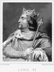 Portrait de Louis VI le Gros (1081-1137), Roi de France - dans "Histoire des Français" de Lavallée, gravure, sd