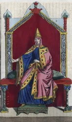 Portrait de Mathilde de Toscane également connue sous le nom de Mathilde de Canossa (1046 - 1115) noble italienne - gravure de « Usi e Costumi di Tutti i Popoli dell