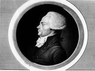 Portrait de Maximilien de Robespierre (1758-1794), membre des États généraux et député de Paris à la Convention nationale. Dans « Collection complète des tableaux historiques de la Révolution française, en trois volumes ». 1804.