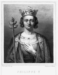 Portrait de Philippe V le Long (1294 - 1322), roi de France - dans «Histoire des Français» de Lavallée, gravure, sd
