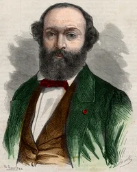 Portrait de Théodore Rousseau (1812-1867), peintre français. Gravure dans "L