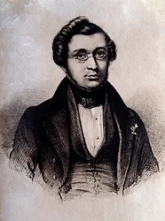 Portrait du compositeur anglais Adolphe Adam (1803-1856). Gravure. XIXe siècle. Bologne, musée civique bibliographique