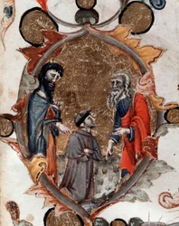 Portrait du poète italien Dante Alighieri avec Virgile et Charon, dans la Divine Comédie - miniature