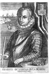 Portrait du duc de Guise (Henri Ier de Lorraine, dit le Balafré (1550 - 1588)). Gravure du 17e siècle.