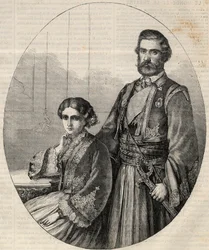 Portrait du prince de Serbie Michel III (1823-1868) et de la princesse Julie (1831-1919). Gravure dans "L