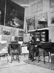 Portrait du peintre Claude Monet (1840 - 1926) dans son atelier