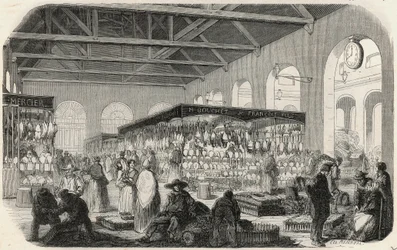 Quai des Augustins : Marché de la Vallée - Gravure dans « Tableau de Paris » par Edmond Texier