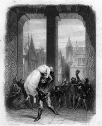 Quasimodo sauvant Esmeralda. Illustration de « Notre-Dame de Paris » par Victor Hugo, 1844