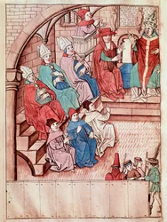 Représentation du Concile de Constance entre 1414 et 1418, en haut le pape Martin V