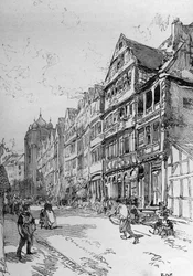 Représentation de la rue juive à Francfort, lieu de naissance de la famille Rothschild. Gravure dans « Le Monde Illustré »