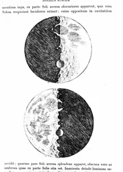 Représentation de la lune. Planche tirée de « Sidereus nuncius » par Galileo Galilei