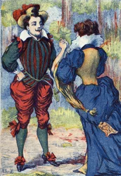 Riquet à la Houppe devient un beau gentilhomme. Illustration anonyme pour « Riquet à la houppe », conte de Charles Perrault (1628-1703), écrivain français. Imagerie Marcel Vagne, Jarville Nancy, sans date (fin XIXe siècle)