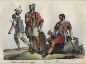 Soldats romains et Garde prétorienne - gravure tirée de « Usi e Costumi di Tutti i Popoli dell