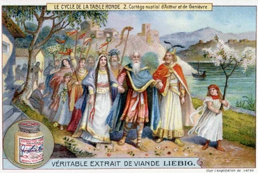 Cycle de la Table ronde (2) : Procession nuptiale du roi Arthur et Juniper, Chromolithographie Liebig, sd. 19ème siècle