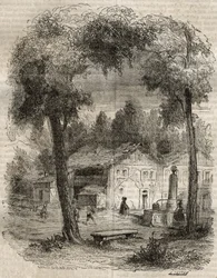 Rousseau à Môtiers (Canton de Neuchâtel) - Illustration pour les « Confessions » de Jean-Jacques Rousseau - gravure de 1849