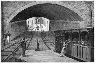 Route du chemin de fer de Lyon à la Croix-Rousse - gravure dans « Journal des voyages » 1884